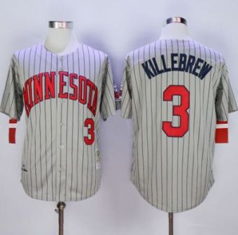 Mitchell And Ness 1987 Minnesota Twins #3 Harmon Killebrew Grey Throwback Stitched MLB Jersey