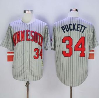 Mitchell And Ness 1987 Minnesota Twins #34 Kirby Puckett Grey Throwback Stitched MLB Jersey