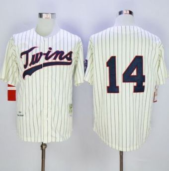 Mitchell And Ness 1969 Minnesota Twins #14 Kent Hrbek Cream Strip Throwback Stitched MLB Jersey