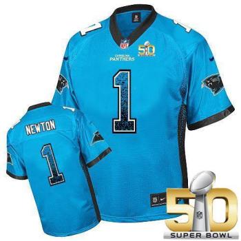 Nike Carolina Panthers #1 Cam Newton Blue Alternate Super Bowl 50 Stitched NFL Elite Drift Fashion Jersey