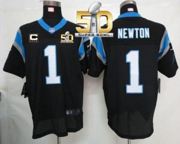 Nike Carolina Panthers #1 Cam Newton Black Team Color With C Patch Super Bowl 50 Men's Stitched NFL Elite Jersey