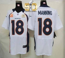 Nike Denver Broncos #18 Peyton Manning White With C Patch Super Bowl 50 Men's Stitched NFL Elite Jersey