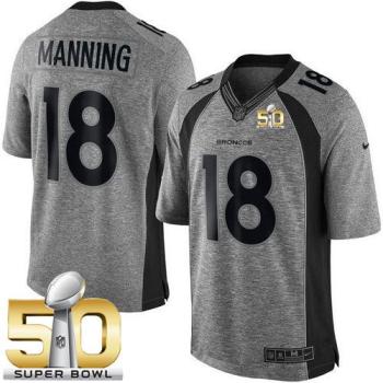 Nike Denver Broncos #18 Peyton Manning Gray Super Bowl 50 Men's Stitched NFL Limited Gridiron Gray Jersey