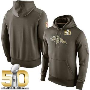 Men's Denver Broncos Super Bowl 50 Nike Olive Salute To Service KO Performance Hoodie