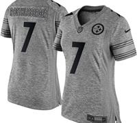 Women Nike Steelers #7 Ben Roethlisberger Gray Stitched NFL Limited Gridiron Gray Jersey