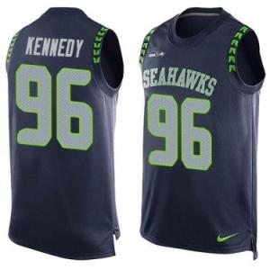 Nike Seattle Seahawks #96 Cortez Kennedy Steel Blue Color Men's Stitched NFL Name-Number Tank Tops Jersey