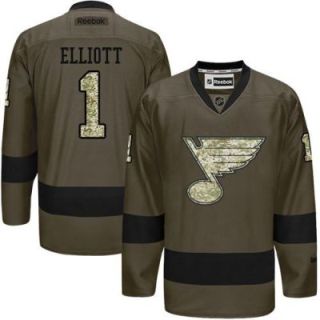 St. Louis Blues #1 Brian Elliott Green Salute To Service Men's Stitched Reebok NHL Jerseys