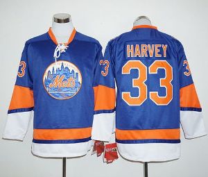 New York Mets #33 Matt Harvey Blue Long Sleeve Stitched Baseball Jersey