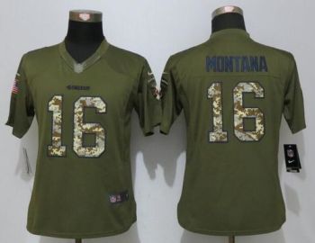 Womens NFL San Francisco 49ers #16 Joe Montana Nike Green Salute To Service Stitched Limited Jersey