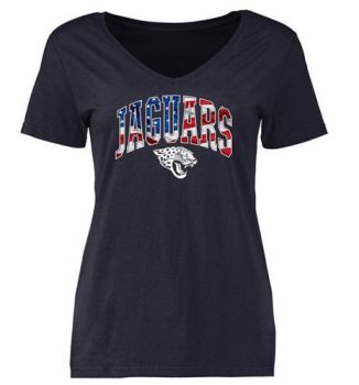 Womens Jacksonville Jaguars Pro Line Navy Banner Wave Slim Fit V-Neck T-Shirt