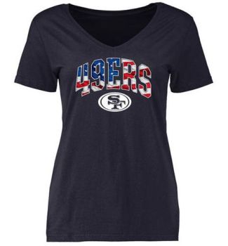 Womens San Francisco 49ers Pro Line Navy Banner Wave Slim Fit V-Neck T-Shirt