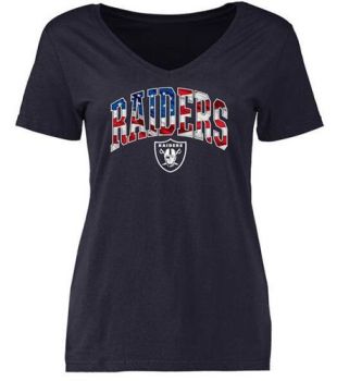 Womens Oakland Raiders Pro Line Navy Banner Wave Slim Fit V-Neck T-Shirt