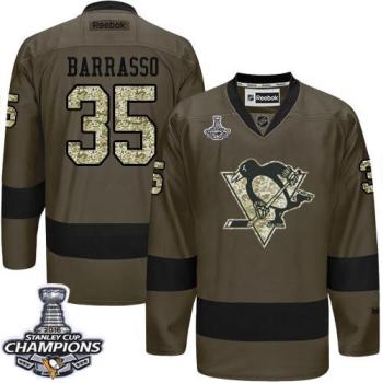 Pittsburgh Penguins #35 Tom Barrasso Green Salute To Service 2016 Stanley Cup Champions Stitched NHL Jersey