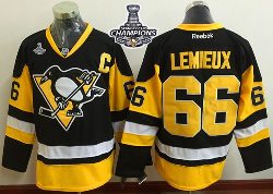 Pittsburgh Penguins #66 Mario Lemieux Black Alternate 2016 Stanley Cup Champions Stitched NHL Jersey