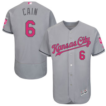 #6 Men's Kansas City Royals Lorenzo Cain Majestic Gray Road 2016 Mother's Day Flex Base Jersey