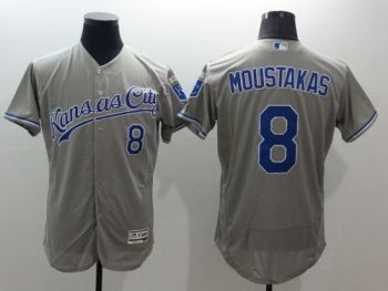 Mens Kansas City Royals #8 Mike Moustakas Gray Stitched 2016 Flexbase Authentic Baseball Jersey