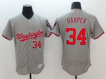 Mens Washington Nationals #34 Bryce Harper Grey Stitched 2016 Flexbase Authentic Baseball Jersey