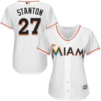 Women's Miami Marlins #27 Giancarlo Stanton White Cool Base Jersey