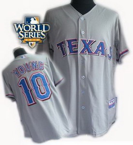 Kids Texas Rangers 10 Michael Young 2010 World Series Patch jerseys gray Cheap