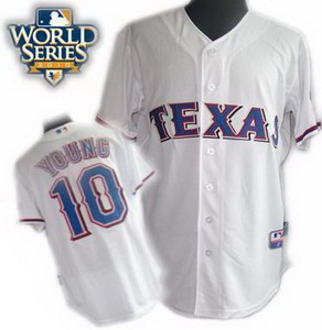 Kids Texas Rangers 10 Michael Young 2010 World Series Patch jerseys white Cheap