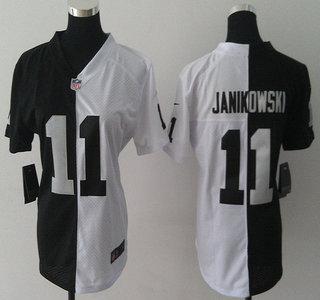 Cheap Womens Nike Oakland Raiders 11 Sebastian Janikowski Black and White Split NFL Jersey