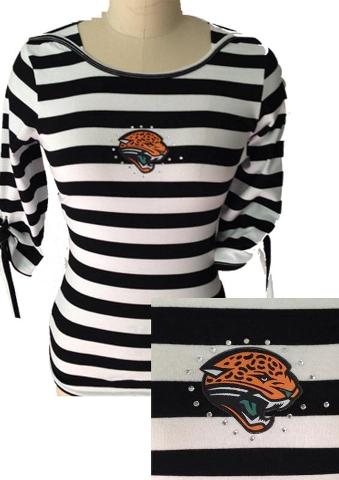 Cheap Ladies Jacksonville Jaguars Striped Boat Neck Three-Quarter Sleeve T-Shirt