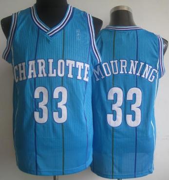 Charlotte Hornets 33 Alonzo Mourning Blue Throwback Hardwood Classics Revolution 30 NBA Jerseys Cheap