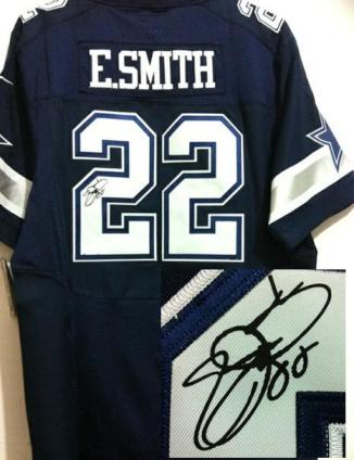 Nike Dallas Cowboys 22 Emmitt Smith Blue Elite Signed NFL Jerseys Cheap