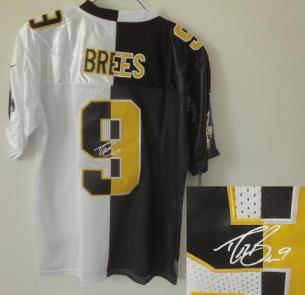 Nike New Orleans Saints 9 Drew Brees White Black Split Elite Signed NFL Jerseys Cheap