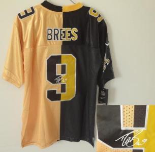 Nike New Orleans Saints 9 Drew Brees Black Gold Split Elite Signed NFL Jerseys Cheap