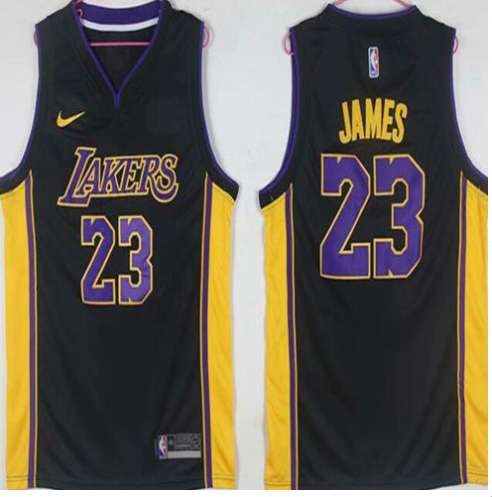 Men's Lakers 23 Lebron James Jersey Black Nike Swingman